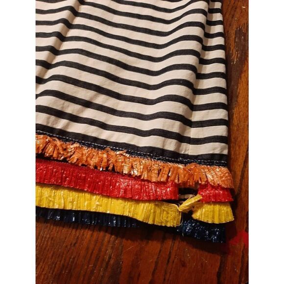 Size 12 Nicole Miller Sleeveless White Black with Raffia Layered Fringe Dress - Picture 2 of 5